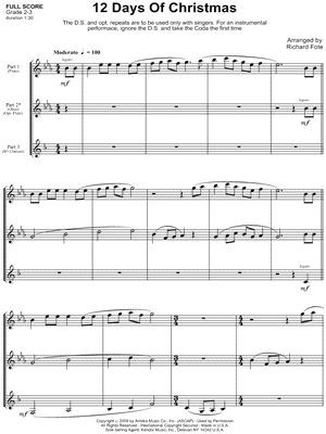 12 Days Of Christmas Sheet Music For Clarinet