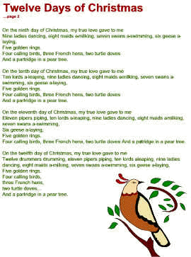 12 Days Of Christmas Song Pictures