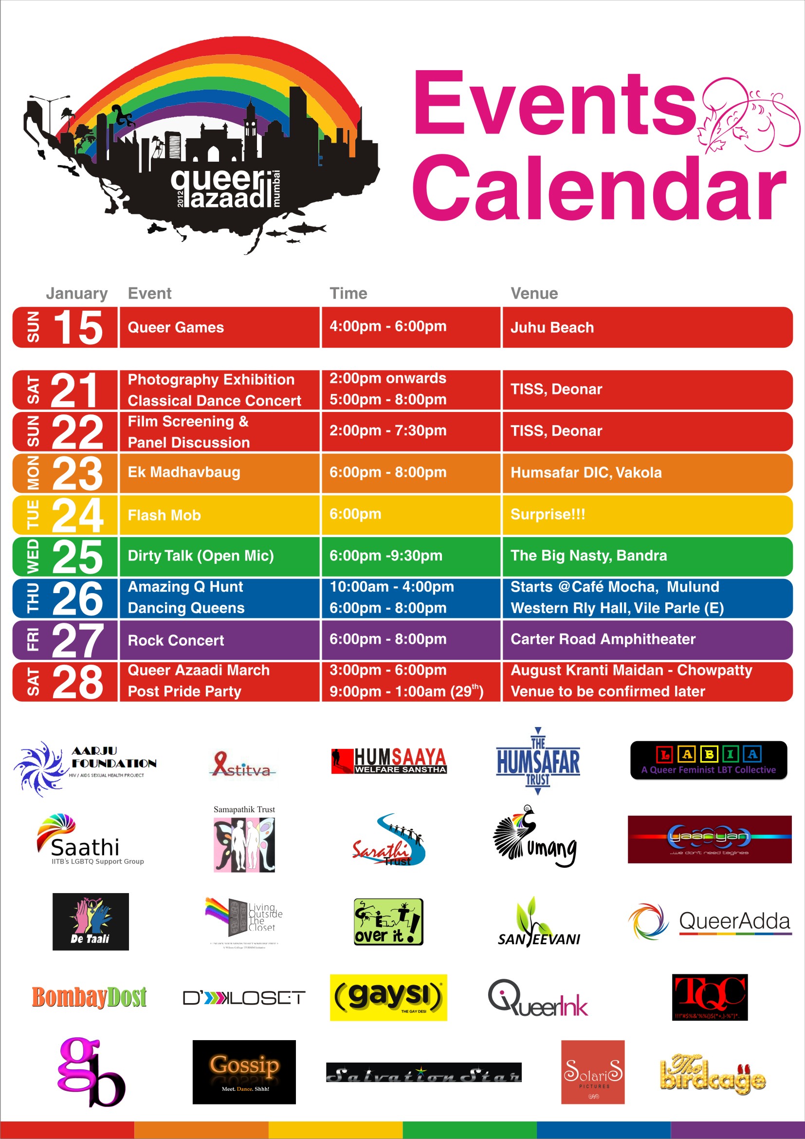 2012 Events Calendar