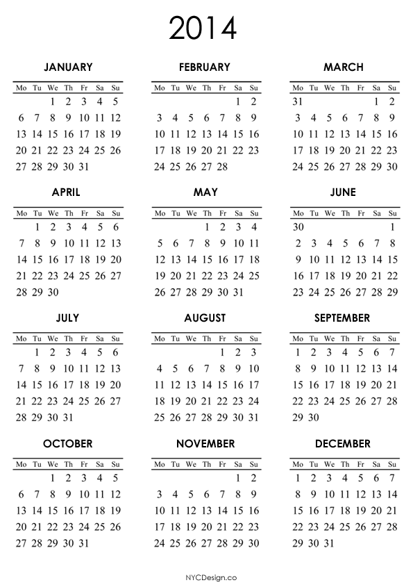 2014 Calendars To Print