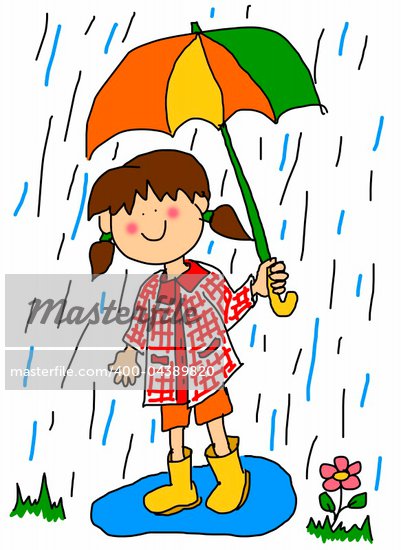 Children Playing In Rain Clipart