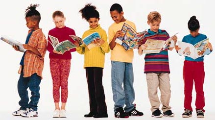 Children Reading Books In Library