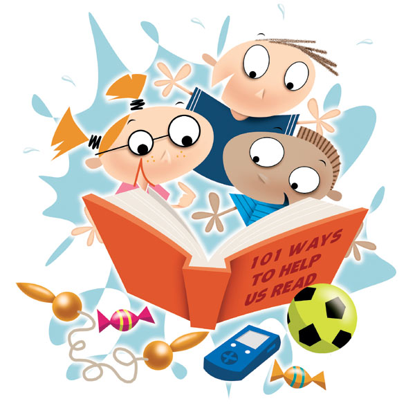 Children Reading Books Together Clip Art