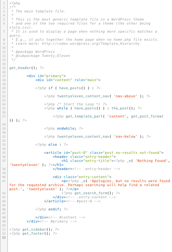 Index.php Wordpress Code