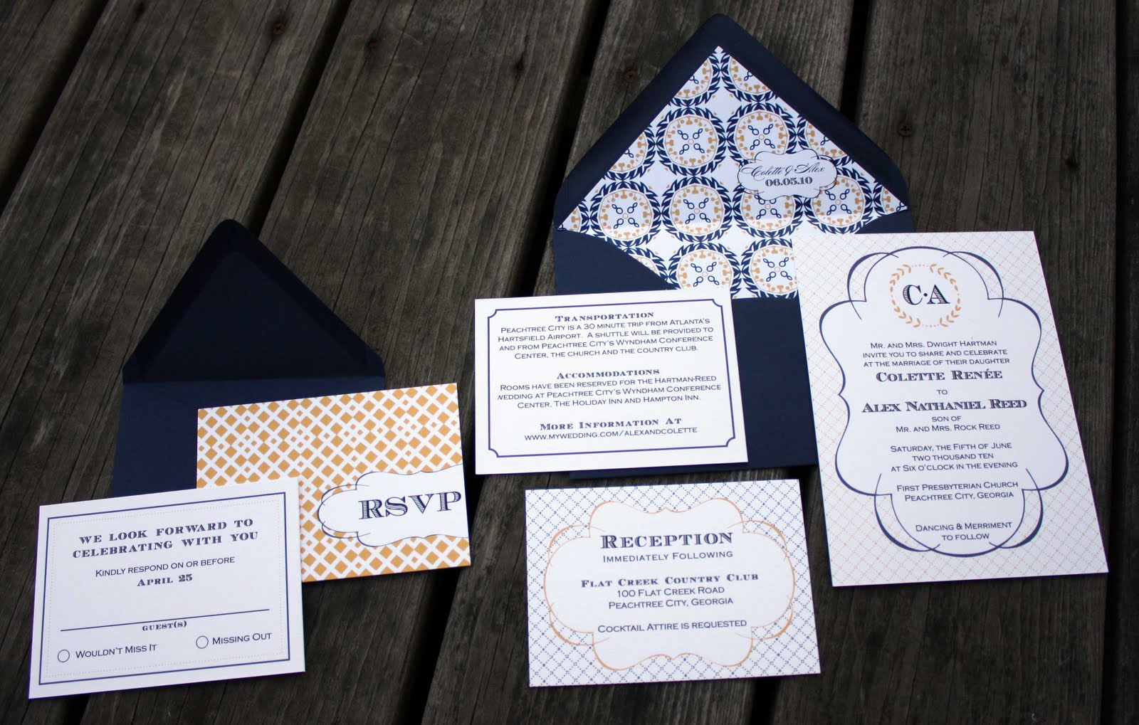 Navy Blue And Yellow Wedding Invitations