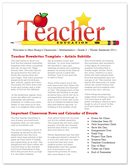 Newsletter Templates For Teachers