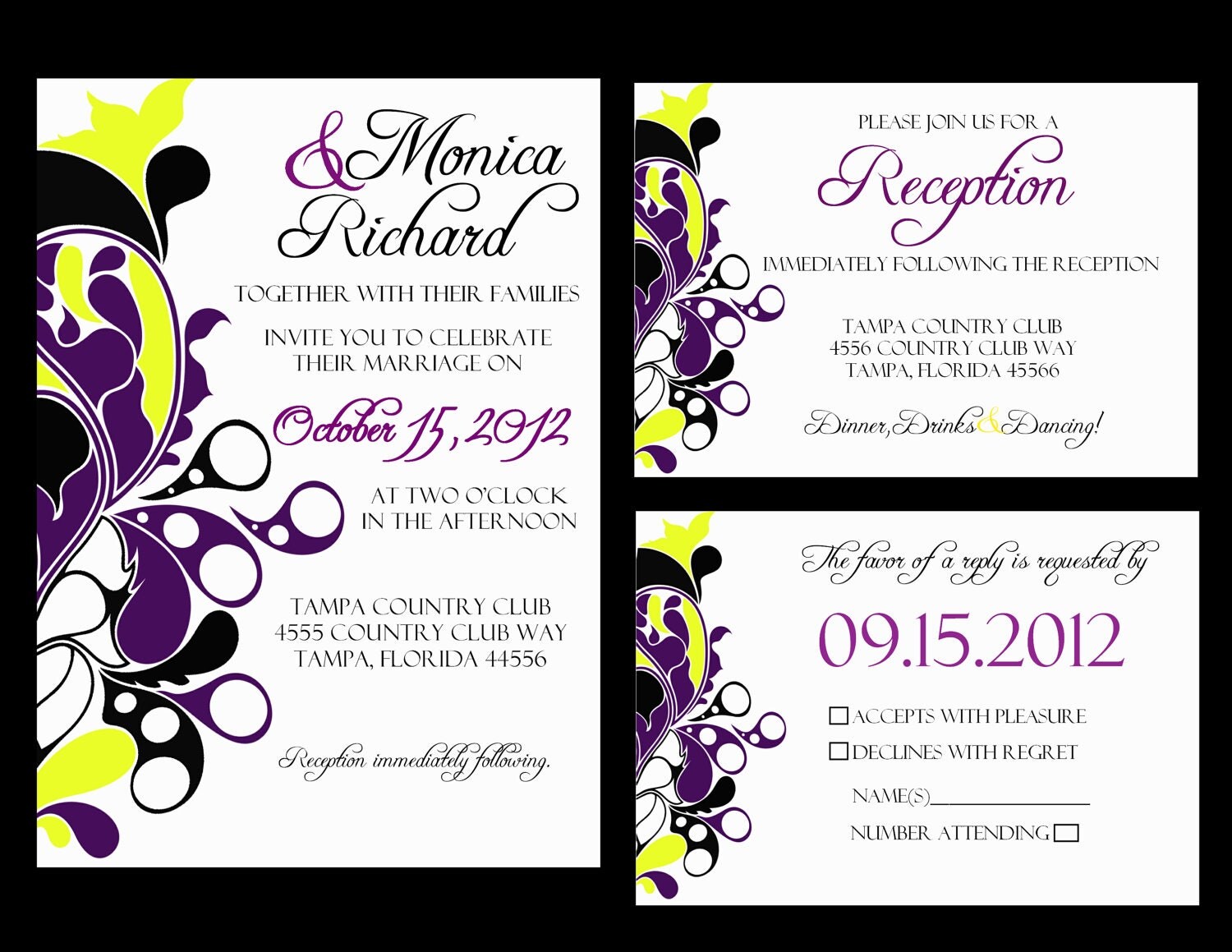 Purple And Yellow Wedding Invitations