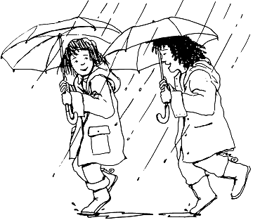 Sketch Of Children Playing In Rain