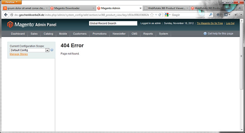 404 Error Page Not Found. Magento