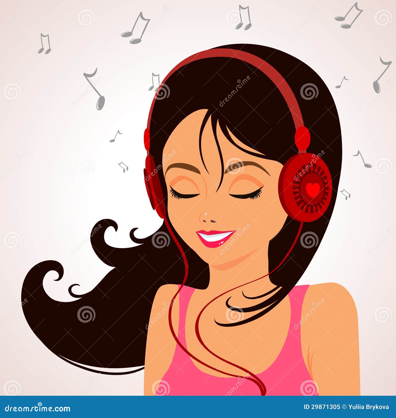 A Girl Listening To Music Cartoon