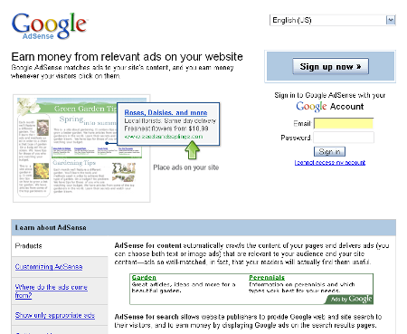 Adsense Login Page