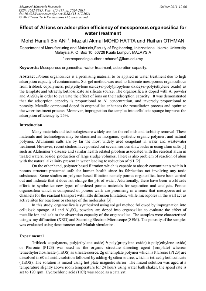 Adsorption Process For Water Treatment