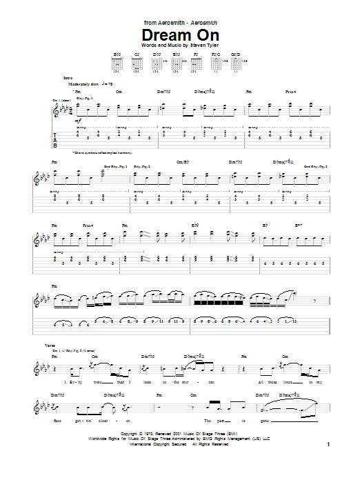 Aerosmith Dream On Chords Easy