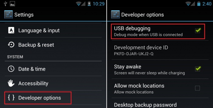 Android Debug Mode Usb