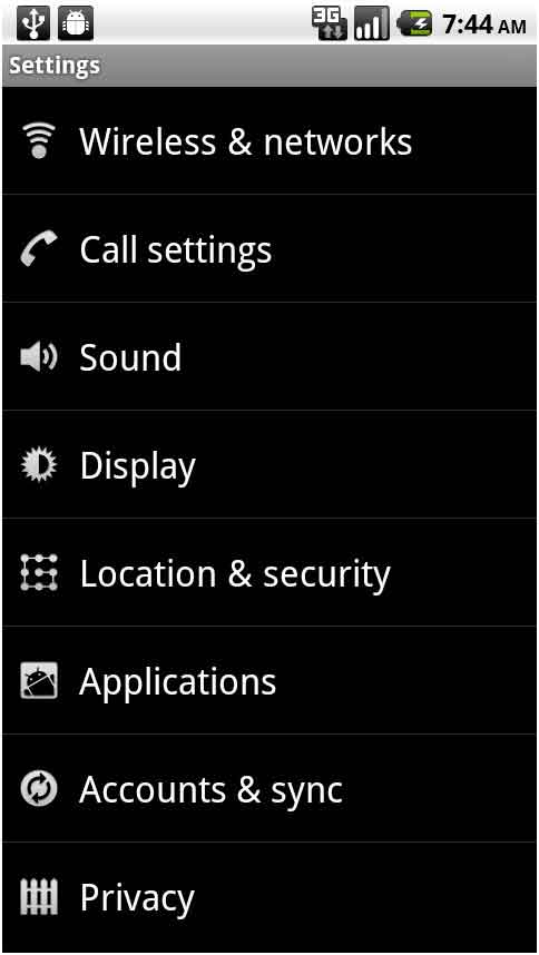 Android Settings Button