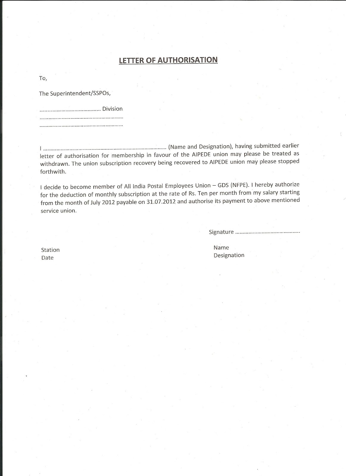 Authorisation Letter Template