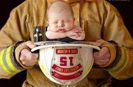 Baby In Firefighter Helmet