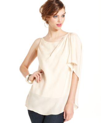 Bcbgeneration Dress One Shoulder Short Sleeve Ruffle Pleated A Line