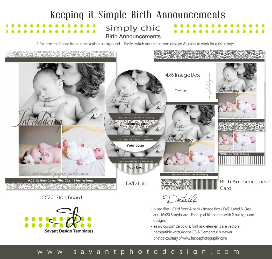 Birth Announcement Templates For Photographers