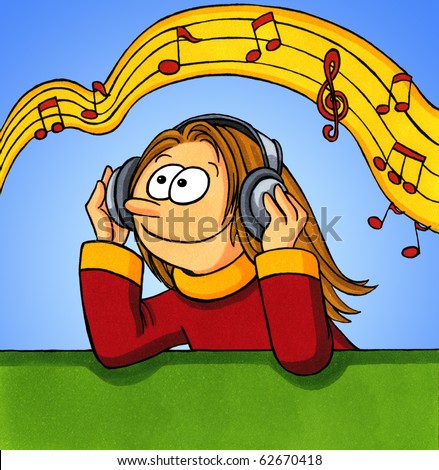 Boy Listening To Music Cartoon