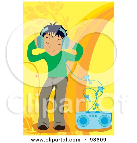 Boy Listening To Music Clipart