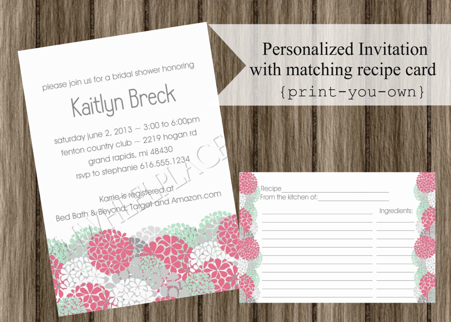 Bridal Shower Invitation Wording Recipe Card