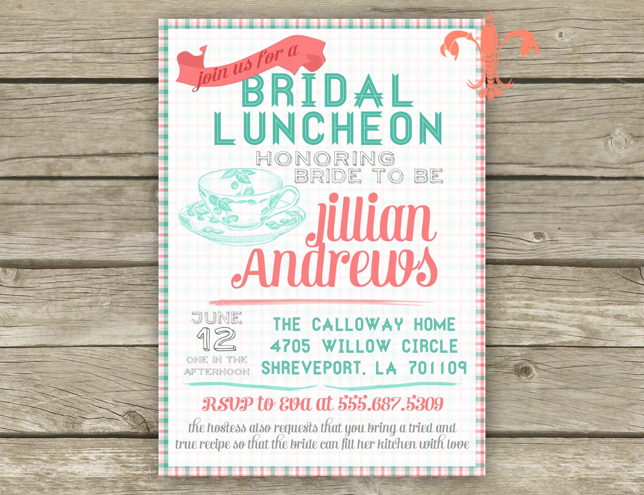 Bridal Shower Invitation Wording Recipe Card