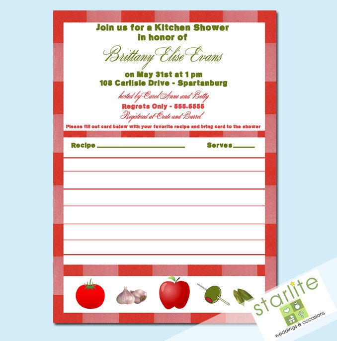 Bridal Shower Invitation Wording Recipe Card