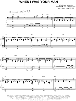 Bruno Mars When I Was Your Man Piano Sheet Free