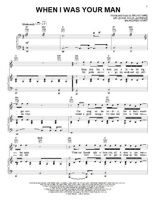 Bruno Mars When I Was Your Man Piano Sheet Free