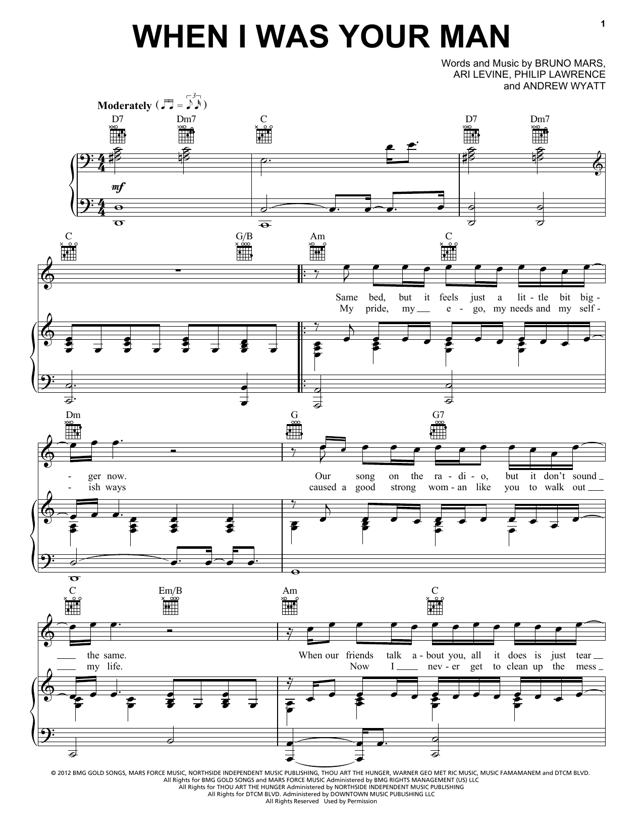 Bruno Mars When I Was Your Man Sheet Music Download