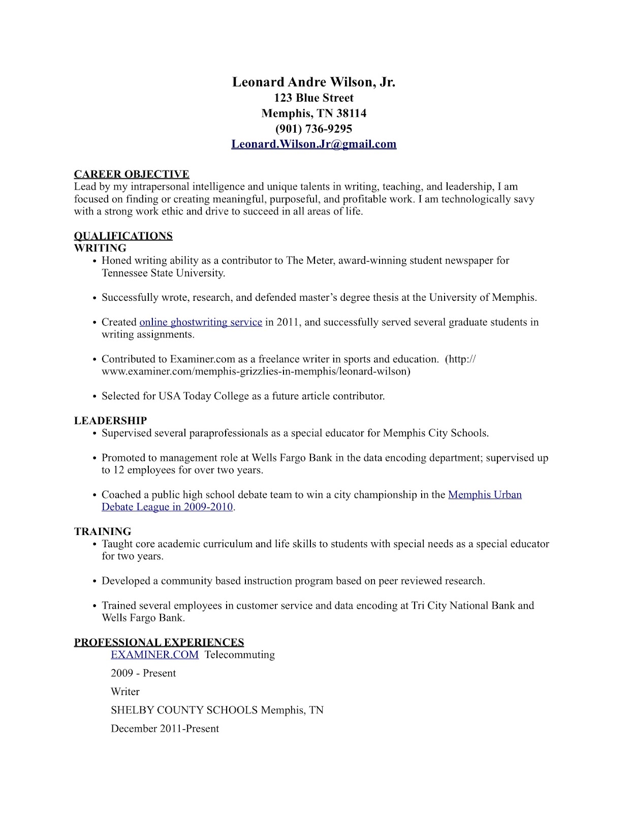 Career Objective Resume Samples