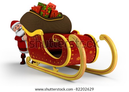 Cartoon Santa Claus And Sleigh