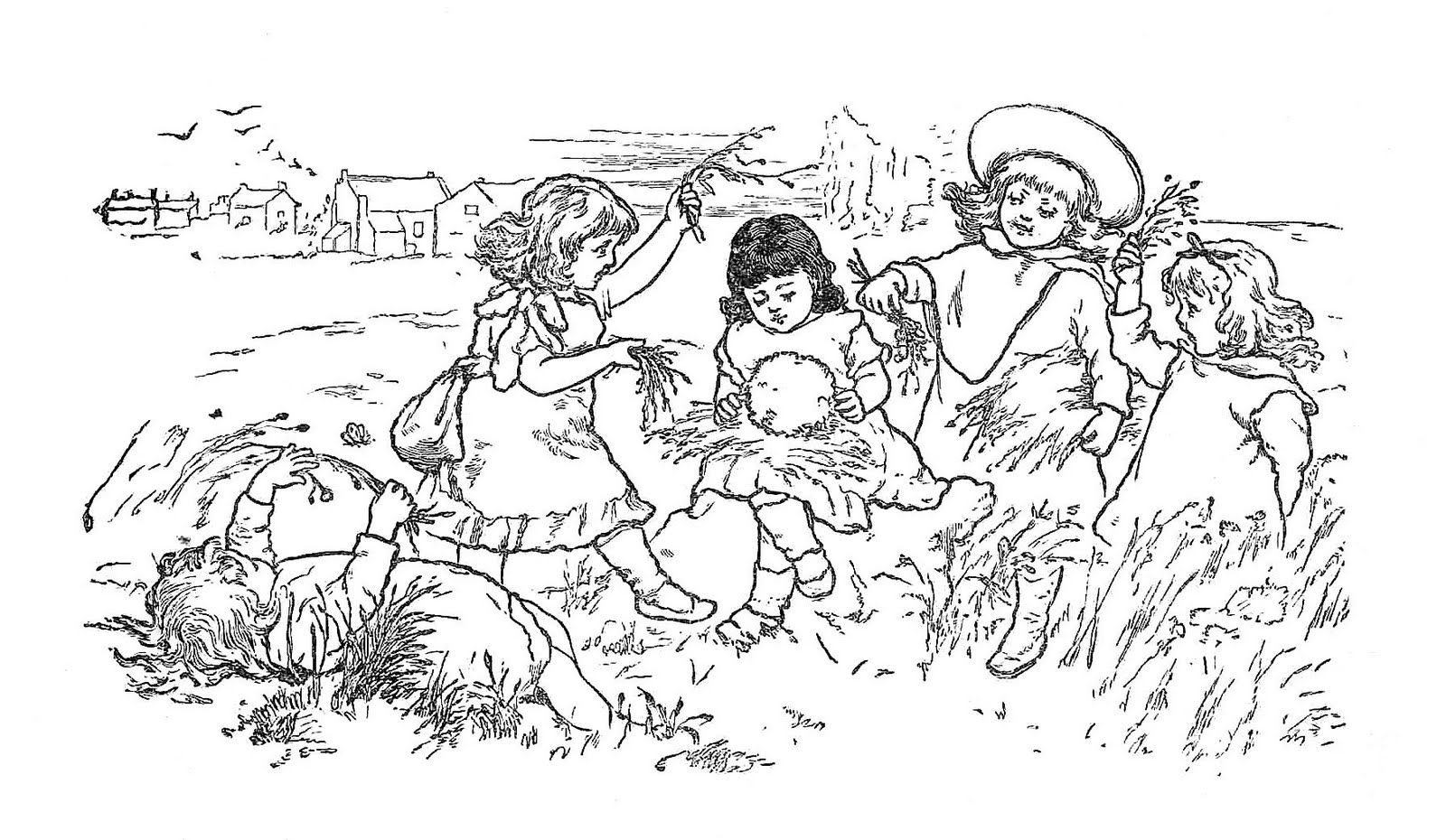 Children Playing Clipart Black And White