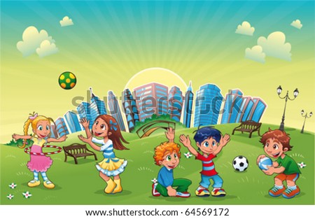 Children Playing In The Park Cartoon