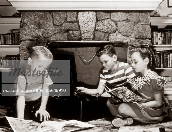 Children Reading Books Black And White