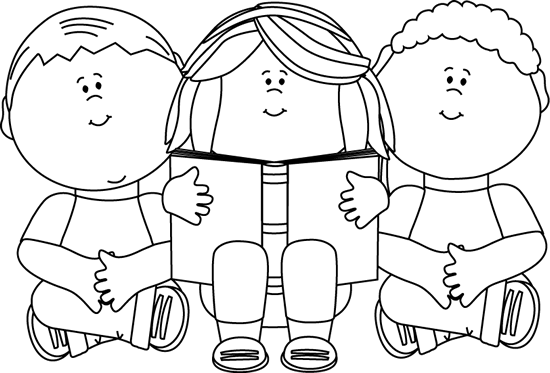 Children Reading Clip Art Black And White