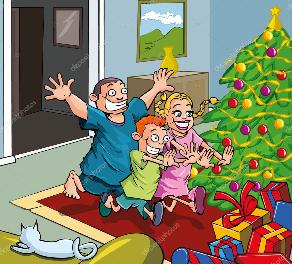 Christmas Tree With Presents Cartoon