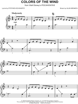 Colors Of The Wind Piano Sheet Music Free