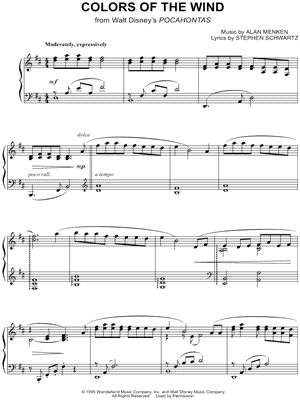 Colors Of The Wind Piano Sheet Music Free