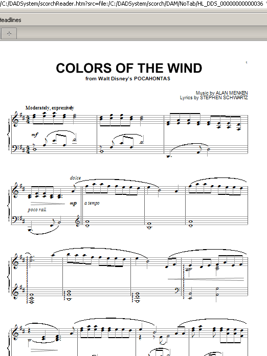 Colors Of The Wind Piano Sheet Music Free With Lyrics