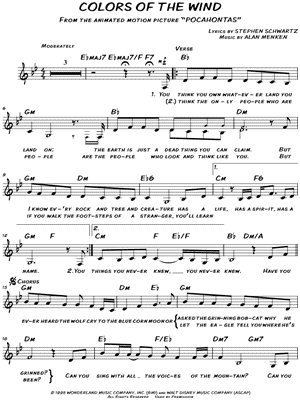 Colors Of The Wind Sheet Music With Lyrics