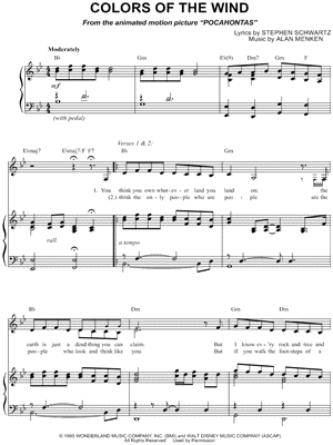 Colors Of The Wind Sheet Music With Lyrics