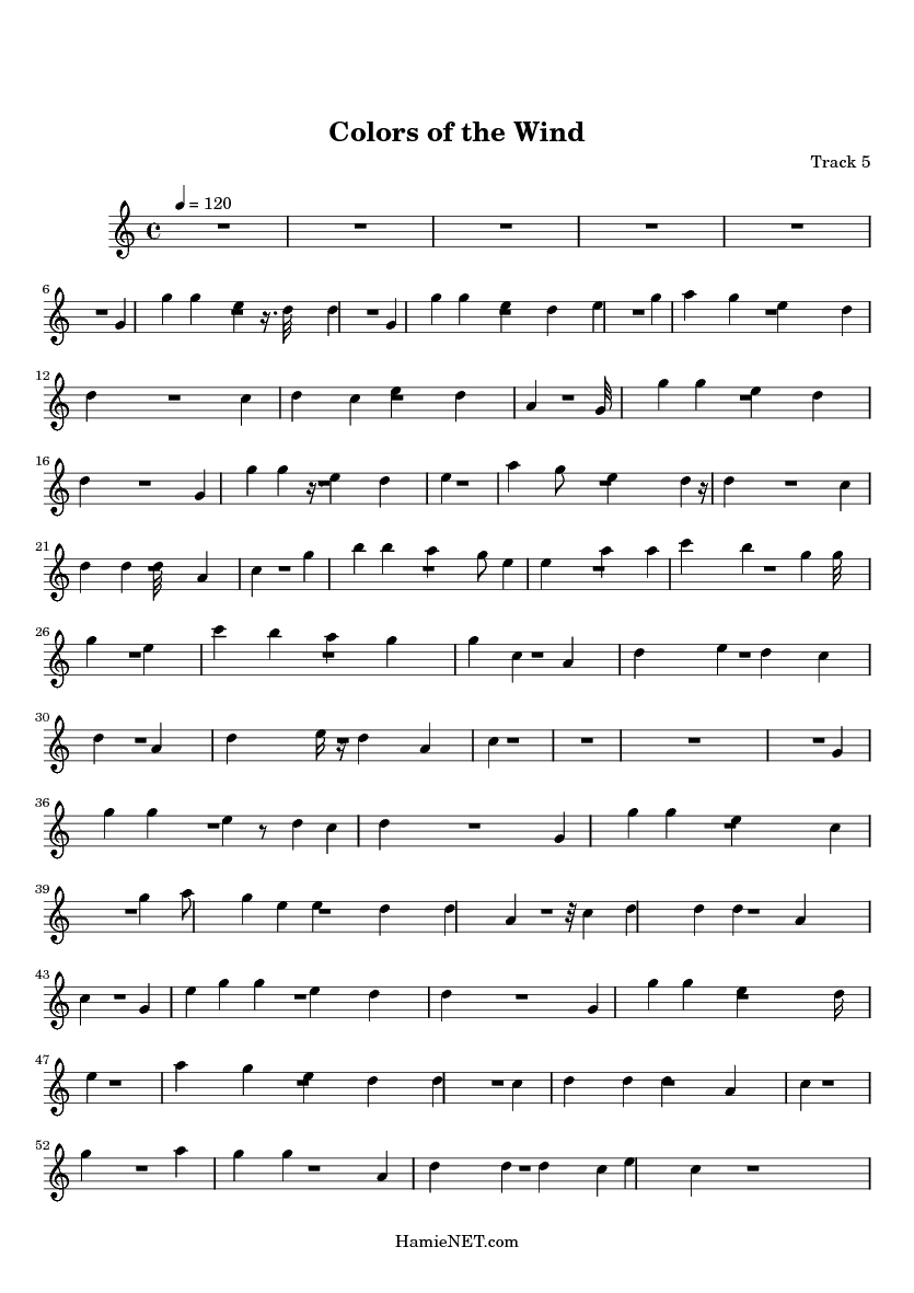 Colors Of The Wind Sheet Music With Lyrics