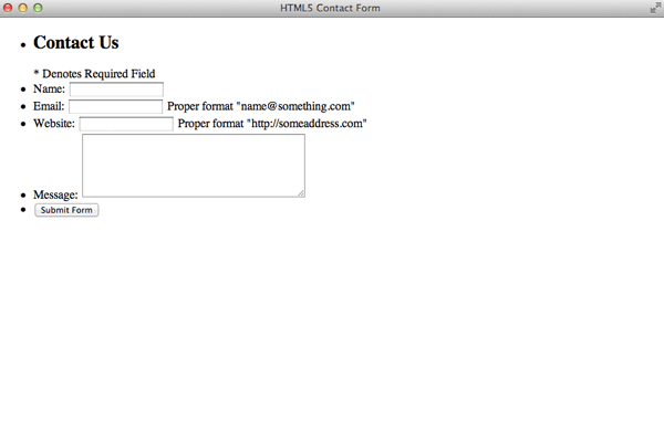Contact Us Form Html 5