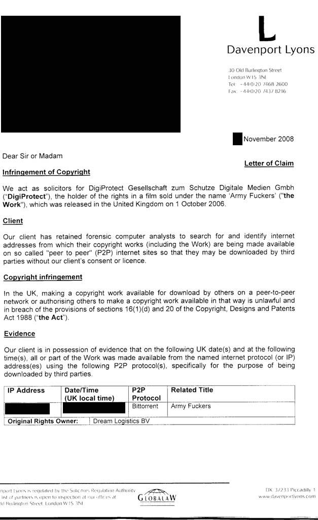 Copyright Infringement Letter Uk