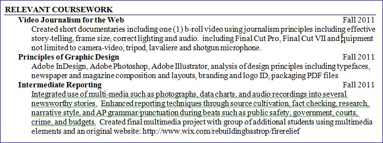 Coursework On Resume Example