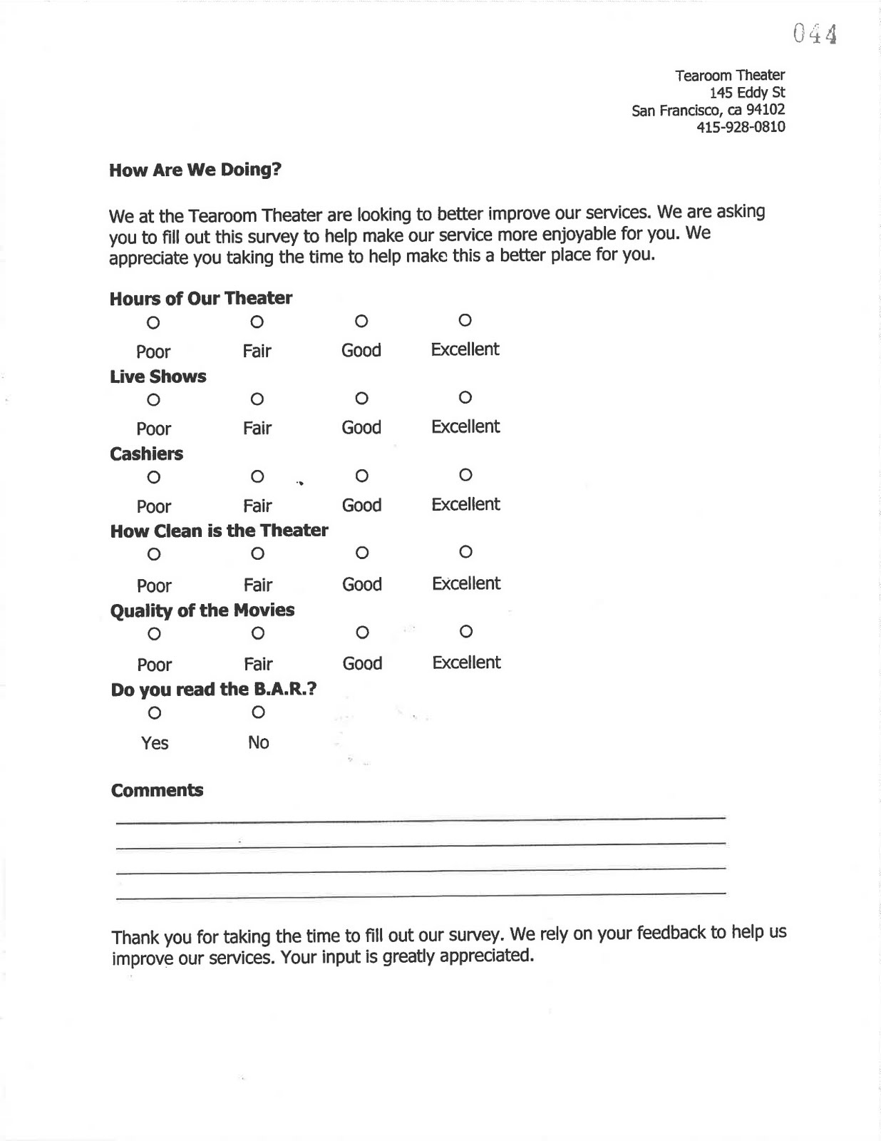 Customers Satisfaction Questionnaire