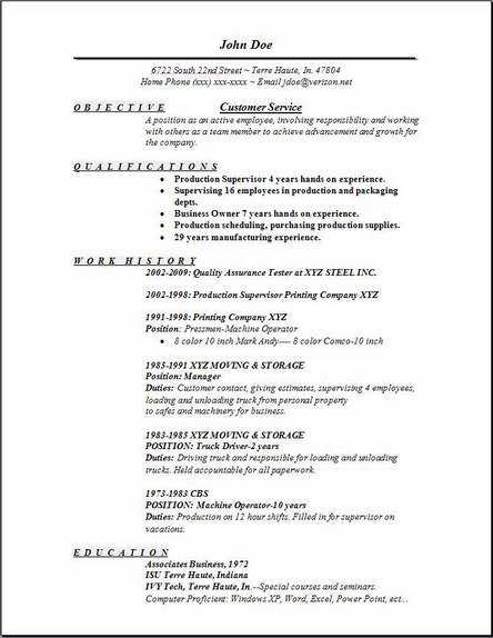 Customers Service Resume