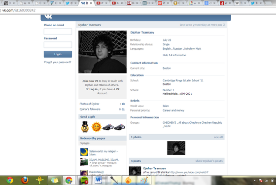 Dzhokhar Tsarnaev Facebook Account